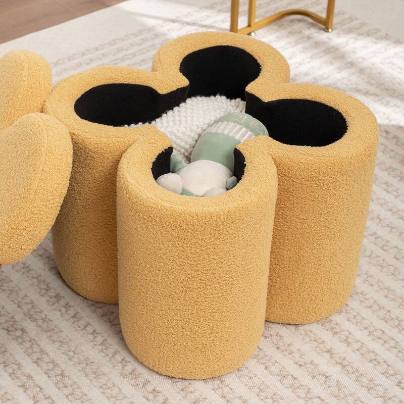 SEYNAR Modern Glam Teddy Velvet Flower Shape Storage Ottoman