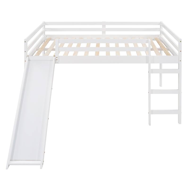 Multifunctional Full Size Loft Bed with Slide, White
