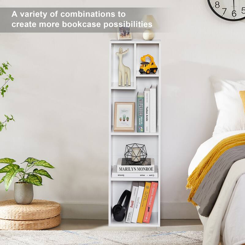 VECELO, (Set of 2) 4-Tier Five Open Cube Wooden Bookcase Organizer, Bookshelf, Book Storage