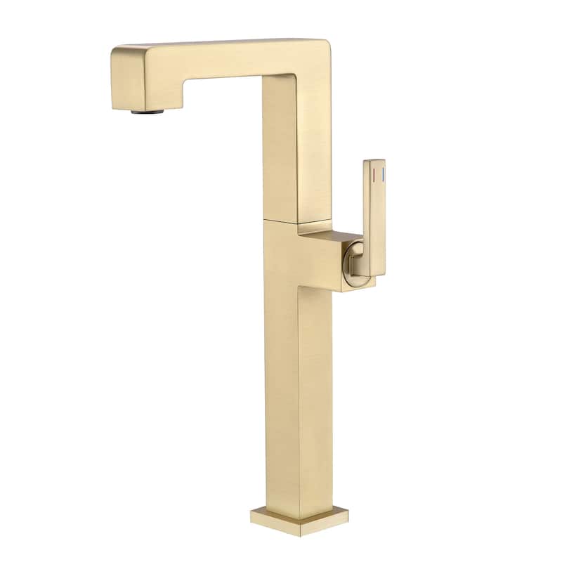 7.8"-11.8"H Solid Brass Single Handle Single Hole Bathroom Sink Faucet - Brushed Gold-vessel