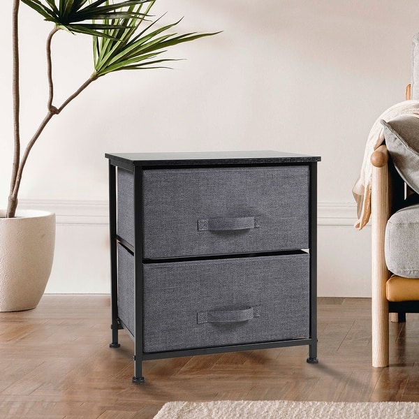 slide 2 of 5, 2-Tier Black Utility Dresser Non-Woven Fabric Drawer Rack Storage Unit Side Table Nightstand Dark Gray