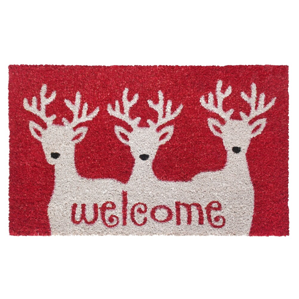 RugSmith Red Machine Tufted Baby It's Cold Outside Coir Doormat