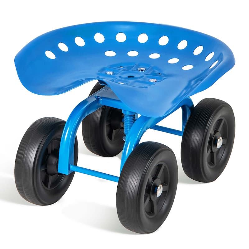 Costway Rolling Garden Cart Heavy Duty Workseat with 360° Swivel Seat - See Details - Blue