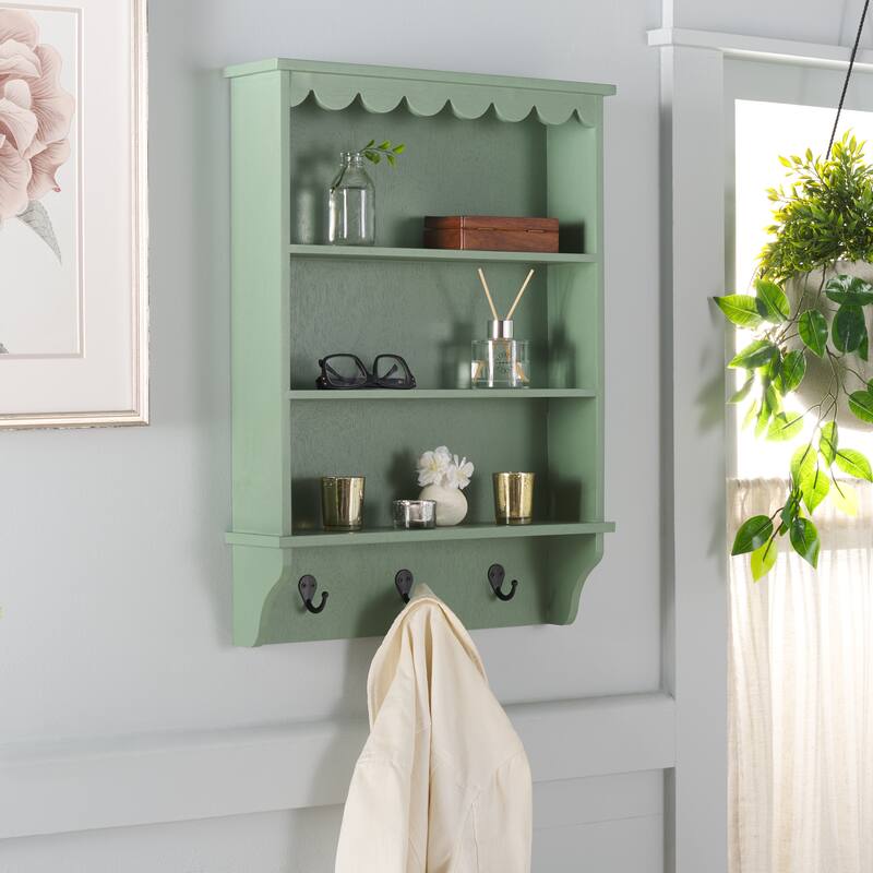 SAFAVIEH Home Haven 3 Hook Wall Rack - 19"W x 5"D x 26"H - Sage Green