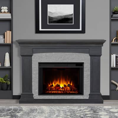 Deland 63" Grand Electric Fireplace in Gray Stone by Real Flame