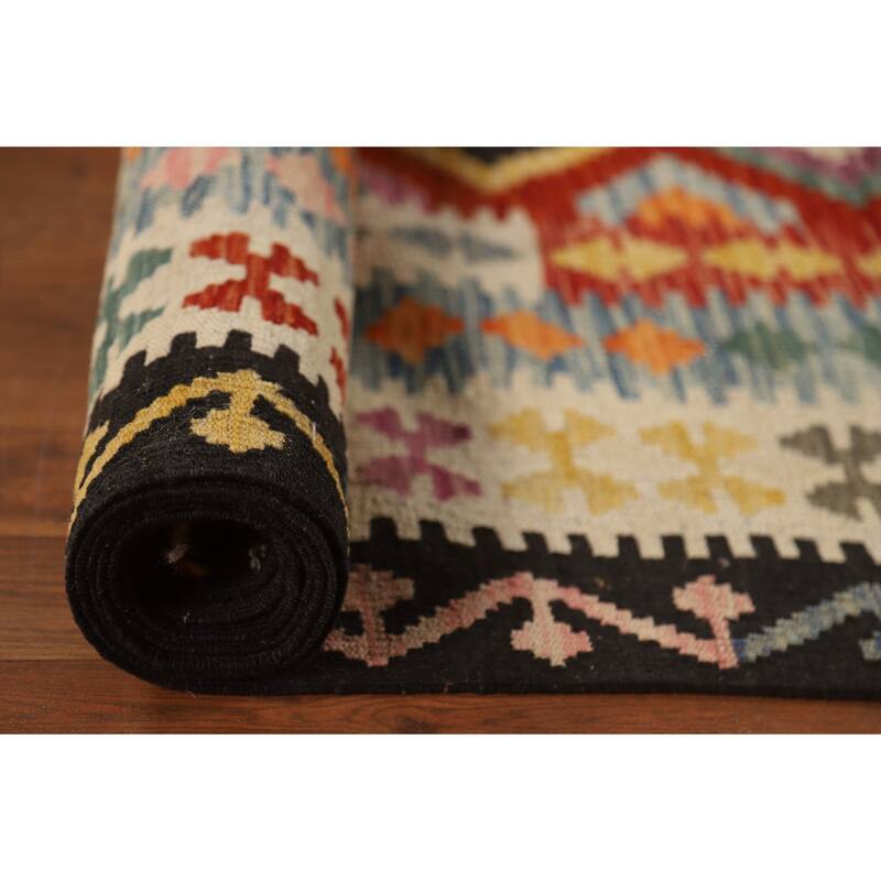 Geometric Kilim Oriental Area Rug Reversible Flatweave Wool Carpet - 10'3"x 13'0"