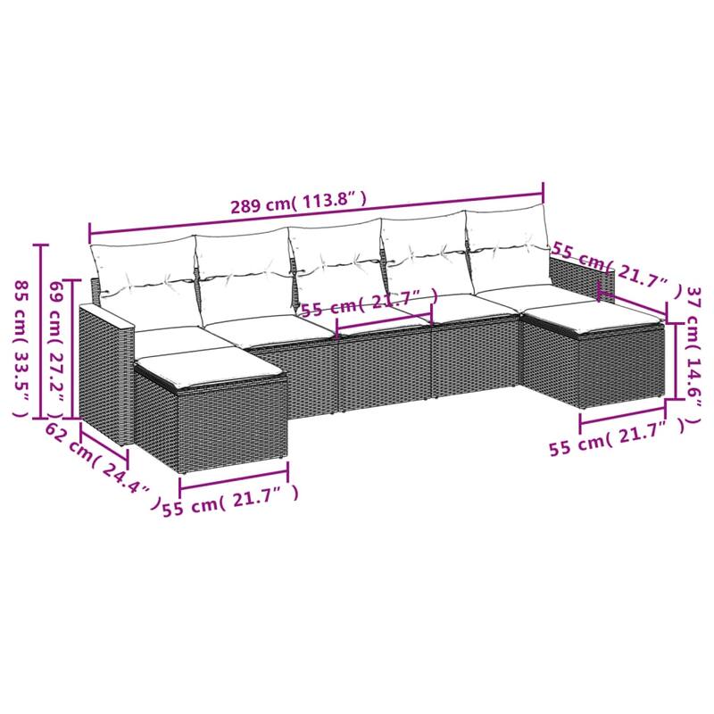 vidaXL Patio Sofa Set with Cushions Outdoor Conversation Furniture Poly Rattan