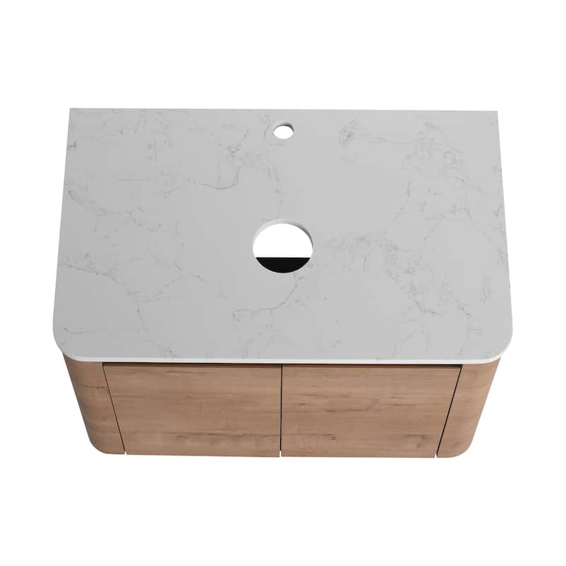 30'' Wall-Mounted Bathroom Vanity & 2-Soft-Close Door, KD-Packing, Plywood (Vanity Only, Excluding Sink)