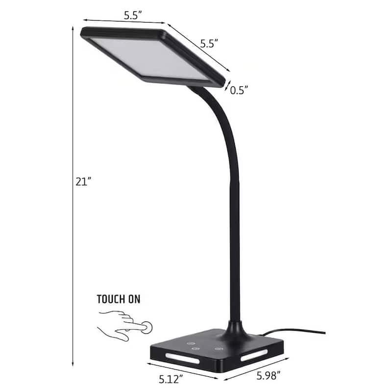 Brilli 21"H Charge Up Circadian LED Desk Lamp (Set of 2), Black Finish with Touch Switch, Night Light on Base