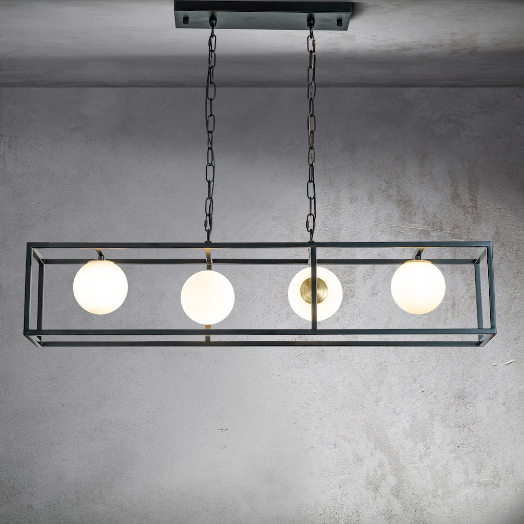 CraftHome 4-Light Matte Black Modern Industrial Linear Metal Chandelier With Glass Shade for Kitchen Island Decor - W:39"