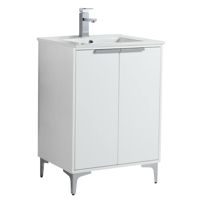Fine Fixtures Wilmington Bathroom Vanity with White Ceramic Sink. - 24 Inch - White Matte - Polished Chrome Hardware