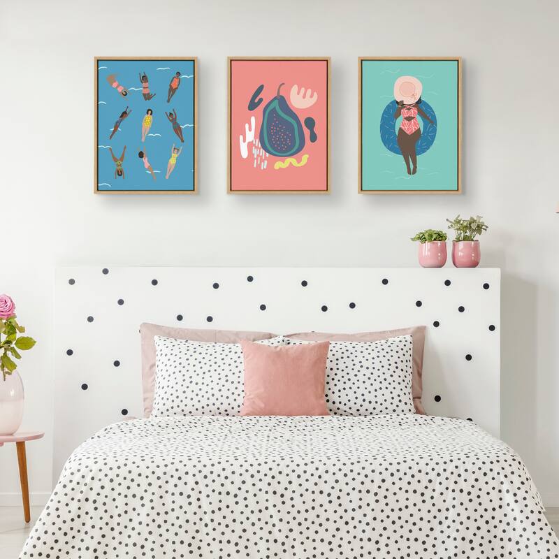 Kate and Laurel Sylvie Swimmers Framed Canvas by Queenbe Monyei