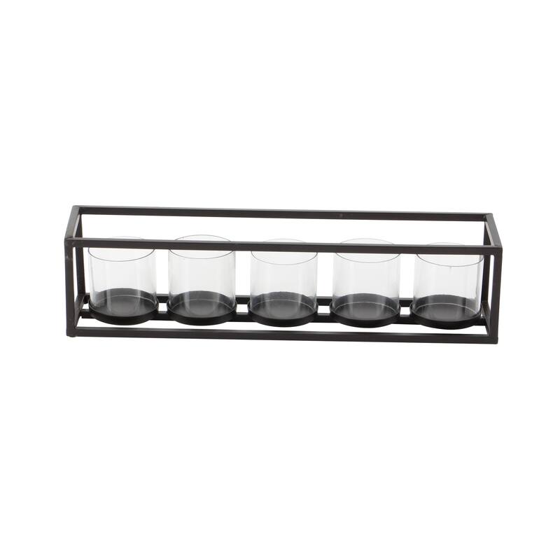 Black Metal 5 Glass Sleeve Candelabra