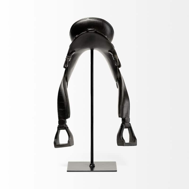 HomeRoots 16" Black Metal and Resin Horse Saddle Tabletop Sculpture