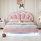 preview thumbnail 1 of 7, Pink Queen Size Platform Bed with Smart LED Lights for Ambiance Pink