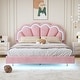 preview thumbnail 1 of 16, Queen Size Platform Bed with Smart LED and Elegant Flowers Headboard Pink
