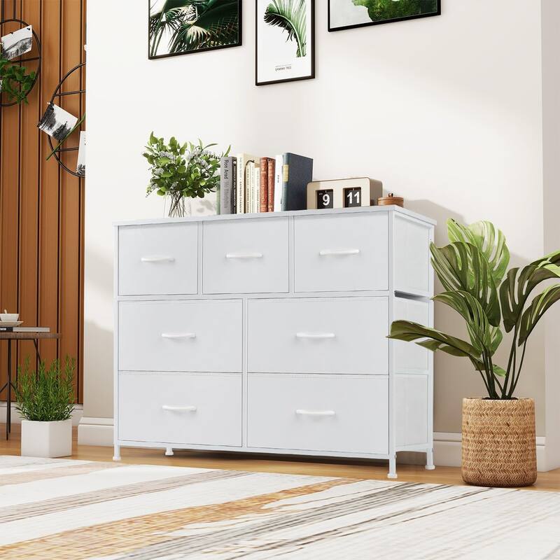Dresser for Bedroom with 7 Drawers, Anti-Tip Wide Fabric Chests Storage Organizer Tower Furniture, TV Stand for TV up to 45 inch