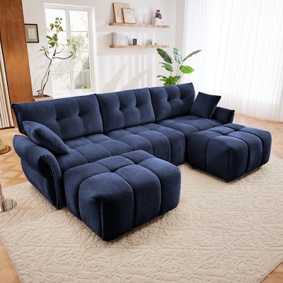 3-Seater U-Shaped Modular Sofa with 2 Ottomans & Pillows