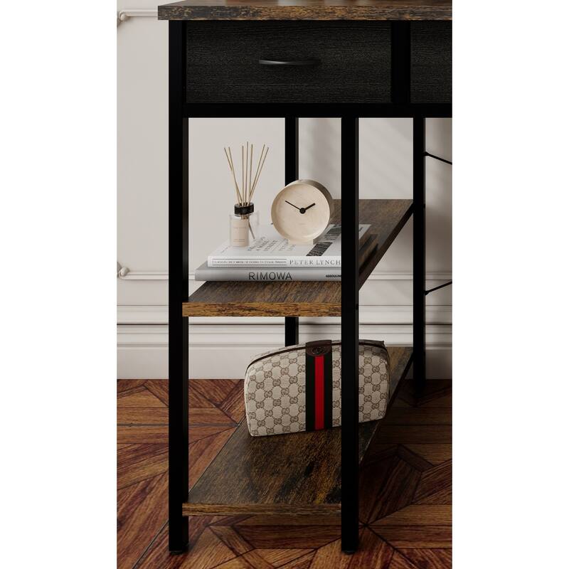 Versatile Computer Desk Vanity Table Writing Desk Rectangular Writing Desk with Power Outlet, 7 Drawers and Large Side Pocket