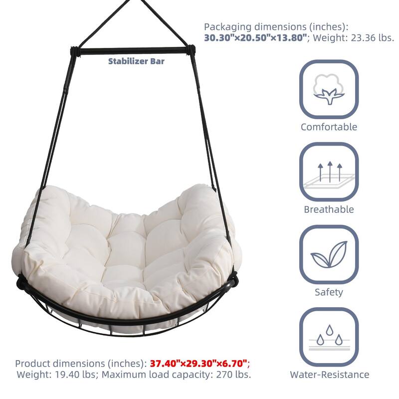 Hanging Hammock Chair Swing with Cushion for Patio, Bedroom, Courtyard