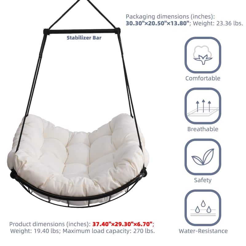 Oversized Cotton and Polyester Hanging Swing Chair with Adjustable Chain 360 Degree Swivel for Indoor and Outdoor Use