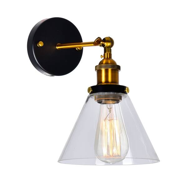 1 Light Wall Sconce With Black Gold Brass Finish Overstock 22691226 Or, go with a minimalist set with exposed lightbulbs.