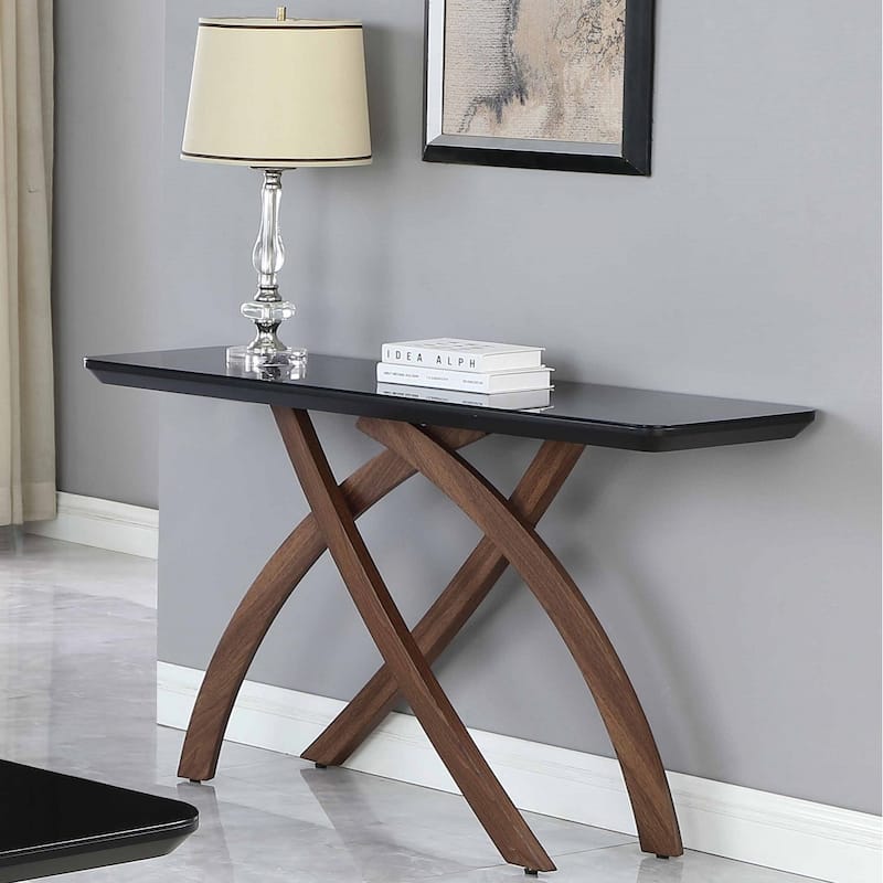 Somette Emerson Contemporary Black Glass Sofa Table