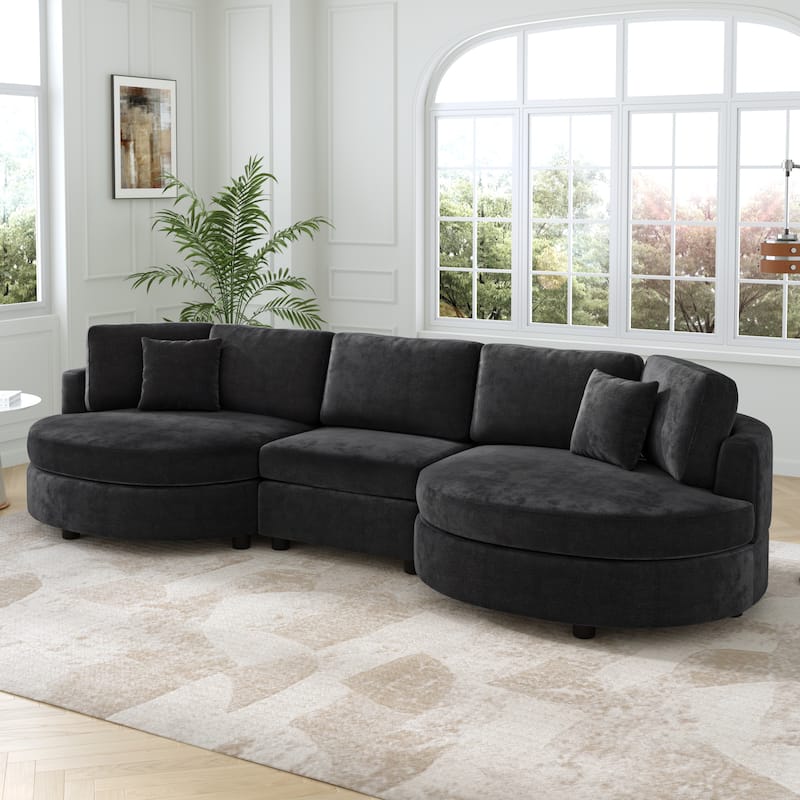 Christopher Knight Home - Xanthippe 3 Seater Upholstered Curved Design Sofa with Throw Pillow - Black