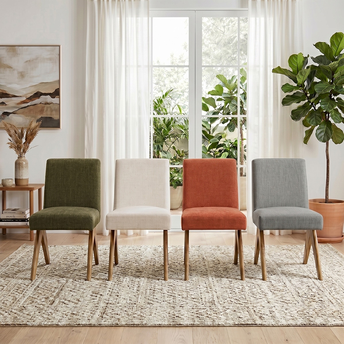 18" Seat Height Upholstered Solid Wood Full Back Dining Chair(Set of 2)