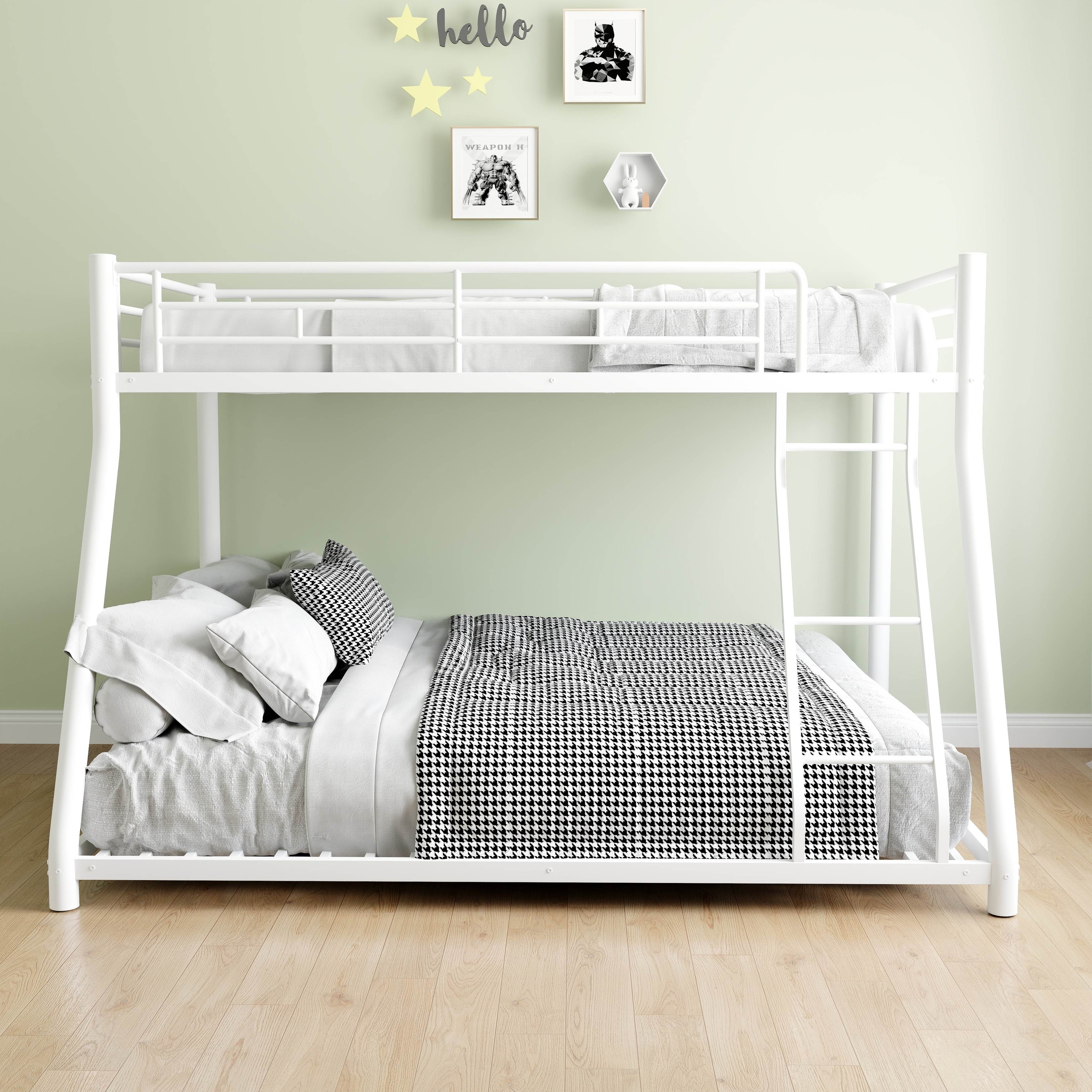 Low Bunk Bed Metal Bed Frame with Guardrail and Ladder