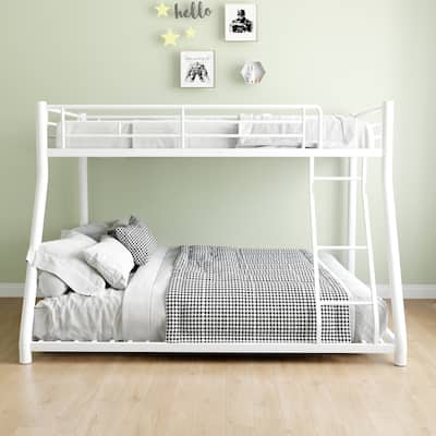 Metal Bunk Bed Twin Over Full Size with Removable Stairs, Heavy Duty Sturdy Frame with 12" Under-Bed Storage