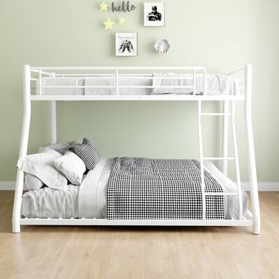 Roomfitters Metal Twin Over Full Bunk Bed with Removable Stairs, No Box Spring Needed