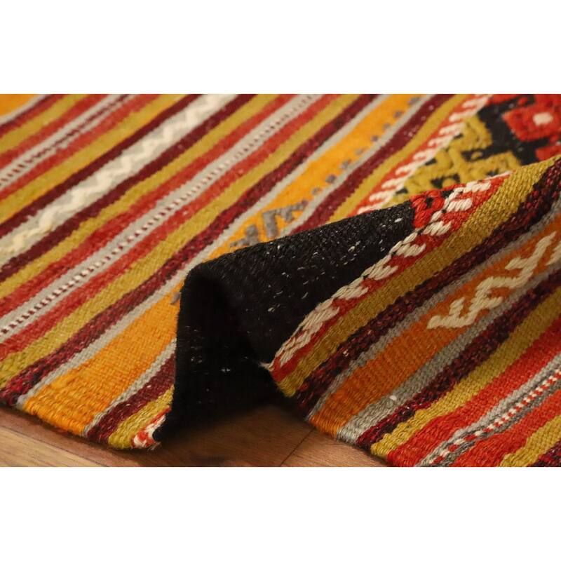 Hand Woven Oriental 100% Wool Carpet Southwestern Tribal Multi-Colored Kilim Area Rug - 8' 7'' X 5' 7''