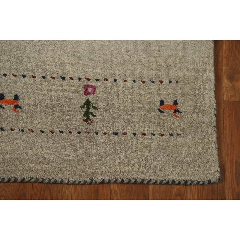 Hand Knotted Oriental 100% Wool Carpet Tribal Animal Pictorial Green Gabbeh Area Rug - 4' 11'' X 3' 1''