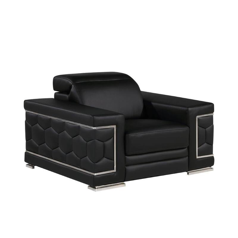 HomeRoots 47" Black And Silver Genuine Leather Club Chair - 47' X '39' X '41