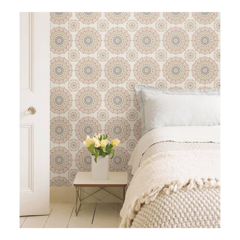 Gemma Light Pink Boho Medallion Wallpaper - 20.5in x 396in x 0.025in