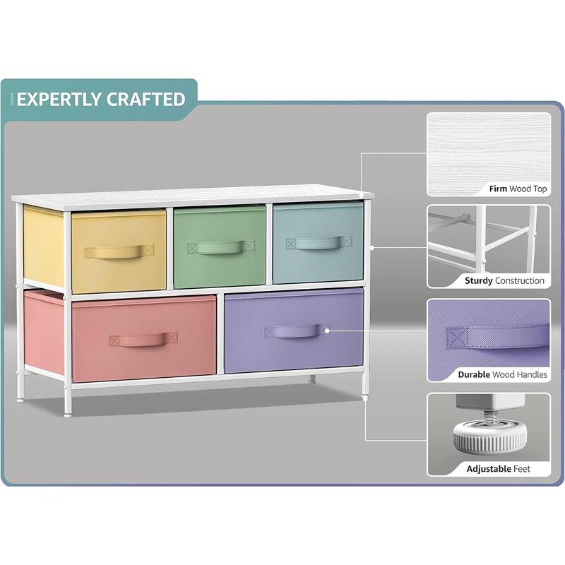 Dresser w/ 5 Drawers Furniture Storage Chest for Home, Bedroom