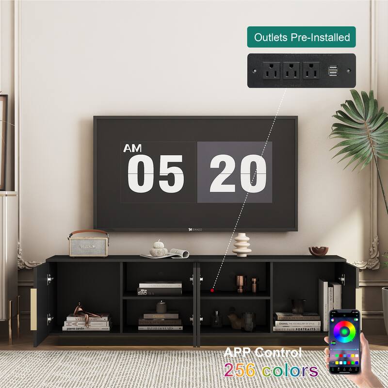 68" Floor LED TV Stand for Living Room, Media Storage Cabinet Modern Wood Entertainment Center for TVs Up to 65" w/Metal Handles