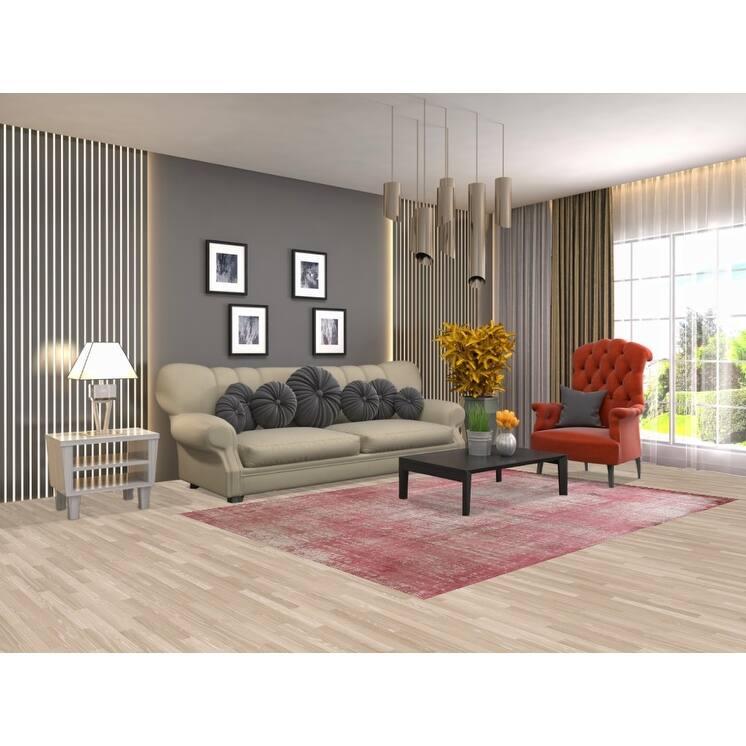 All-Over Pink Abstract Modern Area Rug Handmade Wool Carpet - 5'6" x 8'1"
