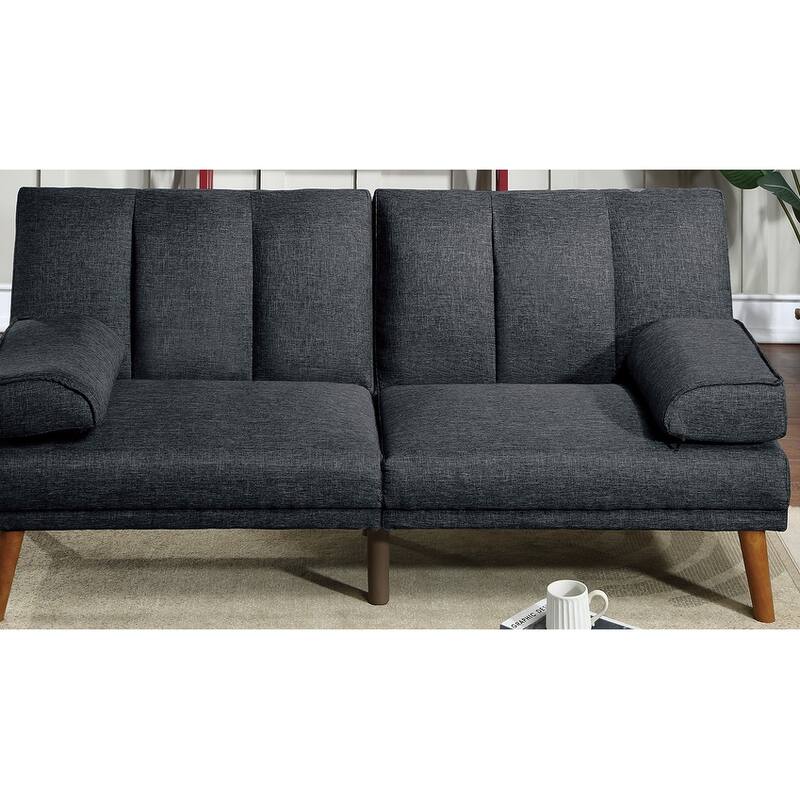 Black Polyfiber Adjustable Convertible Sofa Bed with Solid Wood Legs