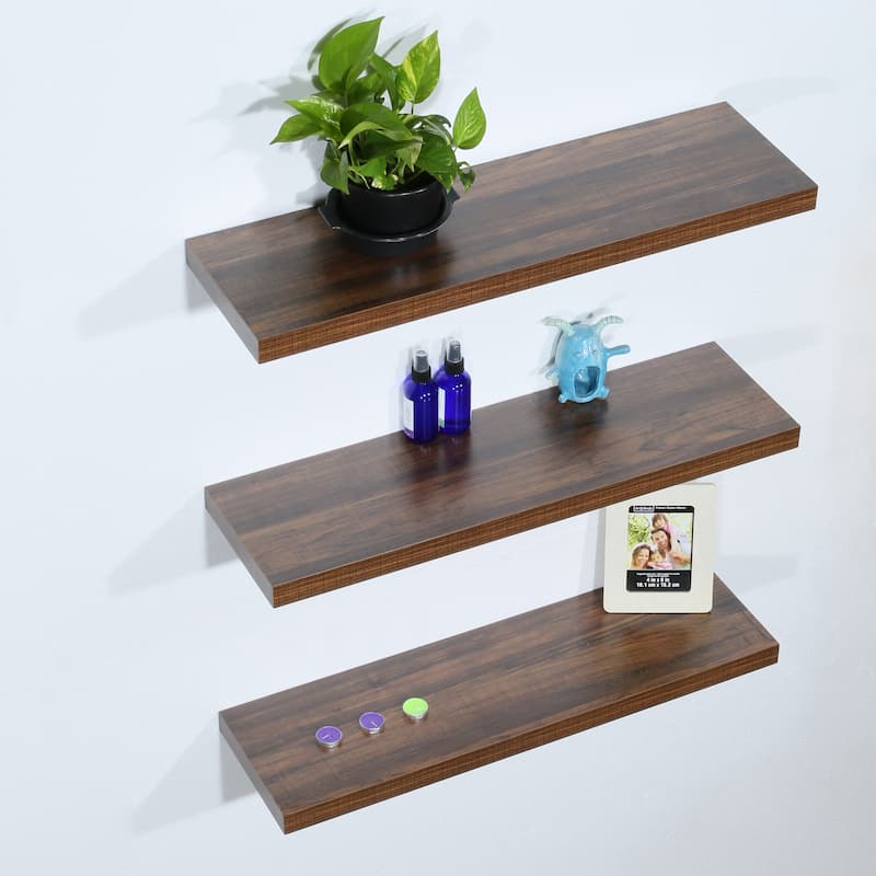 Set of 3 Modern and Contemporary Antique Walnut Floating Shelves - 9.25*31.5*1.5 inches
