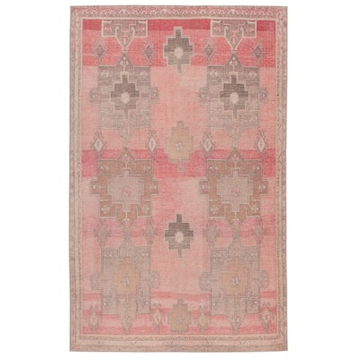 Faron Machine Washable Medallion Pink/ Tan Area Rug