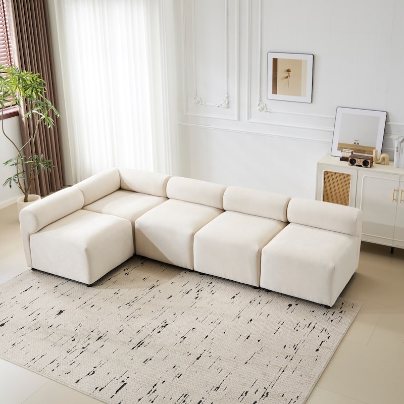 109 in. 5-Piece Beige Fabric L-Shaped Modular Sofa for Living Rooms