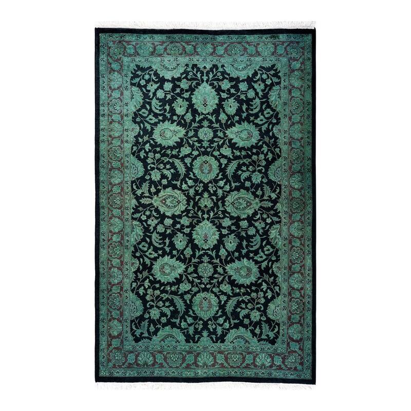 Overton Hand Knotted Wool Vintage Inspired Modern Contemporary Overdyed Black Area Rug - 3' 2" x 5' 0"