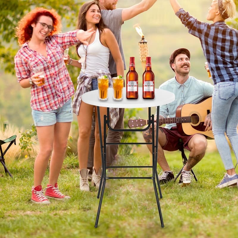 31.5'' Round Folding Picnic Table, Portable Waterproof Plastic Table with Detachable Legs for Indoor & Outdoor Events
