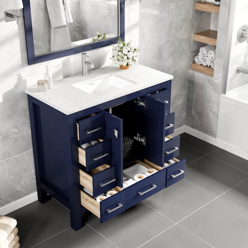 Eviva Hampton 36"W x 18"D Bath Vanity with Carrara Quartz Top