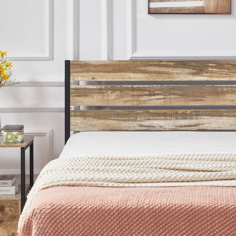 VECELO Industrial Wood Bed Frame with Headboard, Twin Size Beds/Full Size Beds/Queen Size Beds