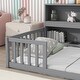 preview thumbnail 14 of 35, Floor Bed for Kids with Safety Guardrails & Bedside Bookcase, Wood Montessori Bed Frame with Shelves for Girls & Boys