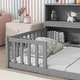 preview thumbnail 22 of 35, Toddler Floor Storage Bed with Bedside Bookcase, Shelves, Fence Guardrails, No Door, No Slats for Boys Girls Children's Room