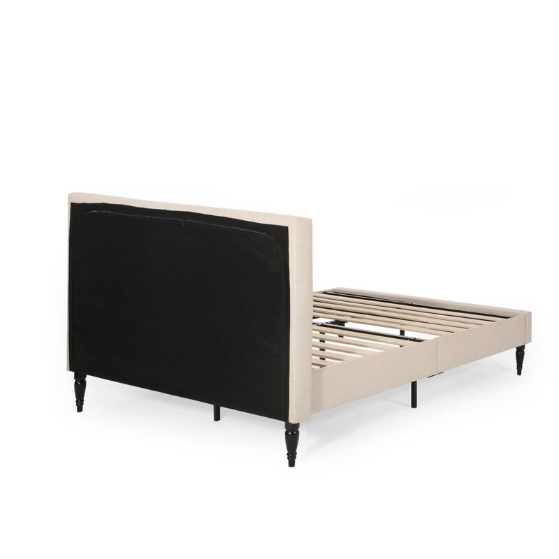 Button Tufted Wingback Headboard, King Size Upholstered Platform Bed Low Profile Bed with Turned Legs and Center Support Legs